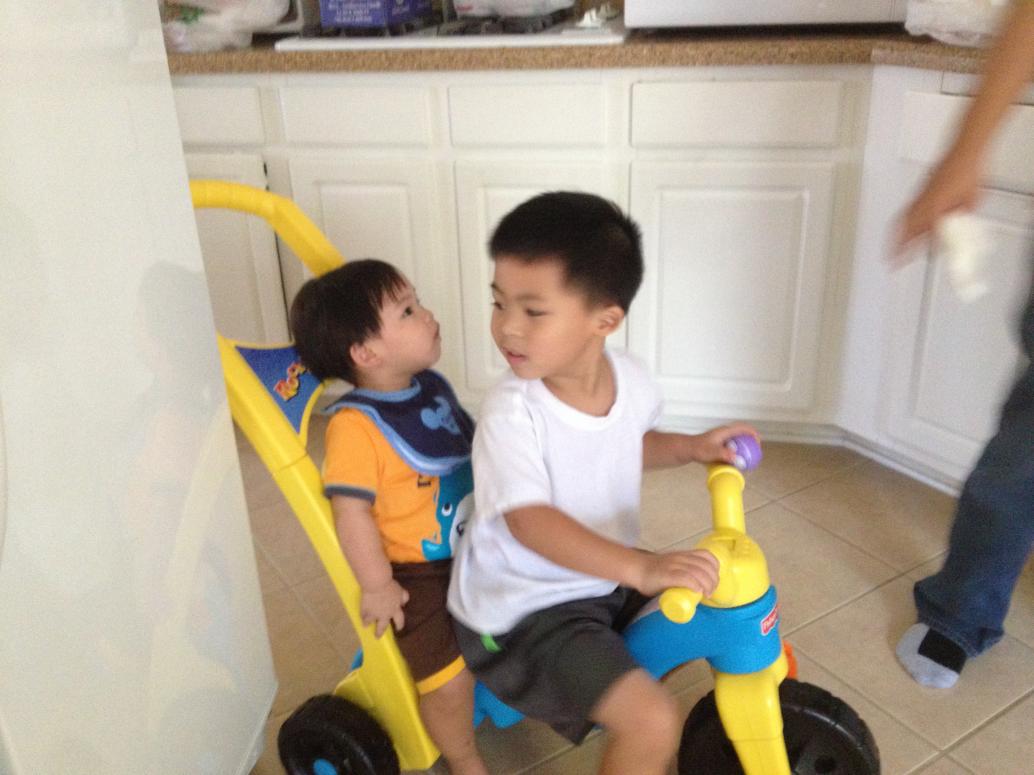 Hai đứa lái xe vòng vòng.