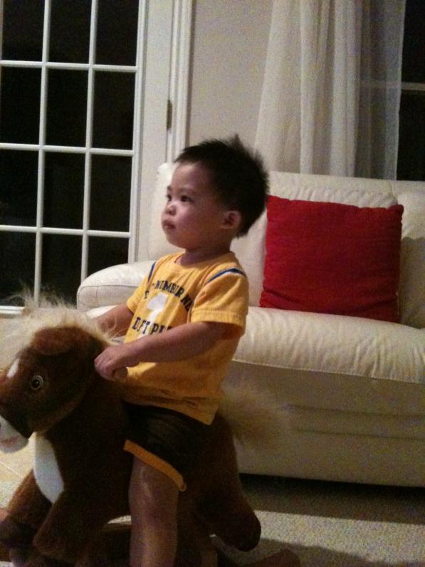 Con cũng thích ngựa lắm. Luôn miệng nói 'horse, horse, hi horse'