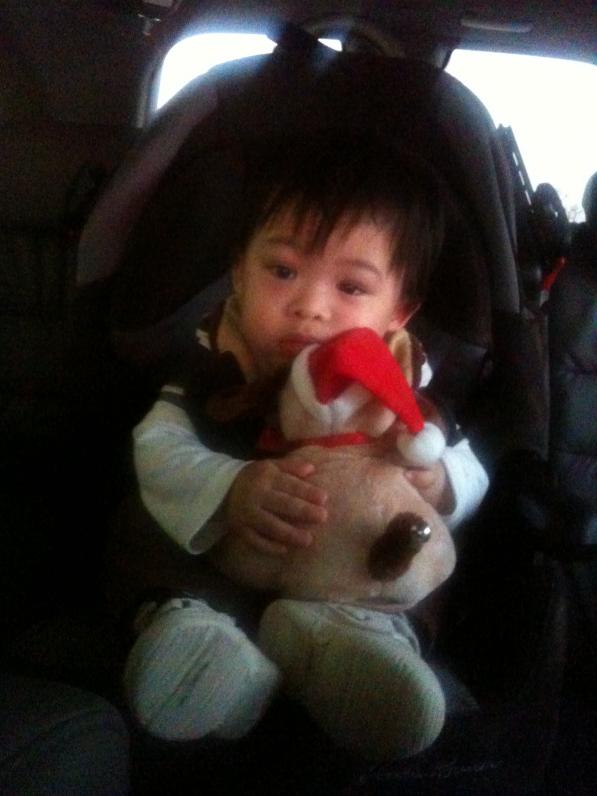 ̣Đi rửa xe với Mẹ cũng nhớ Ba, ôm con chó này đỡ vậy.